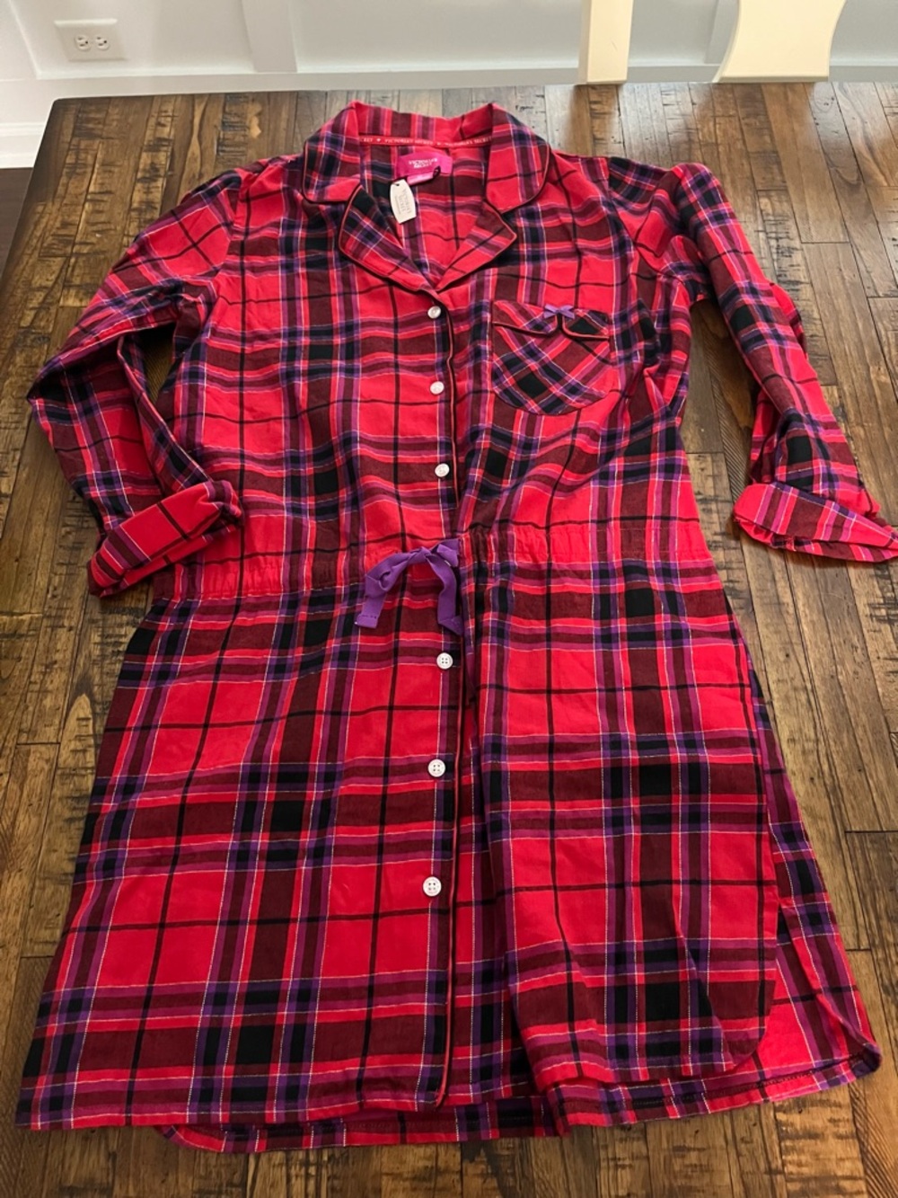 Victoria's Secret Red Plaid Long Button-Up Sleep Shirt